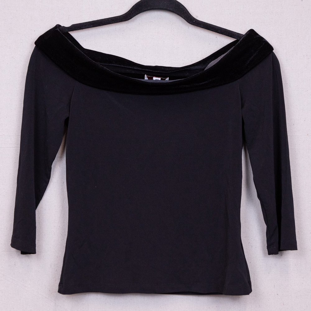 90s Vintage Heart Soul black velvet trim off the shoulder top-M